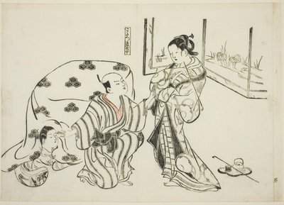 Kotatsu Dojoji, ne. 5 ze série 12 grafik zobrazujících parodie her od Okumura Masanobu
