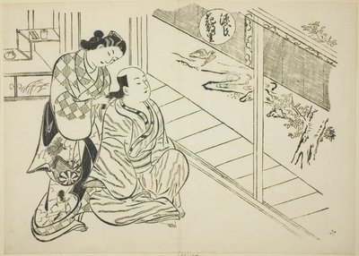 Kapitola Hanachirusato z „The Tale of Genji“ (Genji Hanachirusato), ze série parodií Genji od Okumura Masanobu