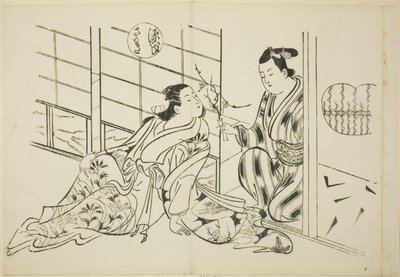 Kapitola Sakaki z „Příběhu Genjiho“ (Genji Sakaki), ze série parodií Genji od Okumura Masanobu