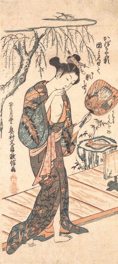 Žena v uvolněném kimonu z vany, ca. 1755, ca. 1755. od Okumura Masanobu