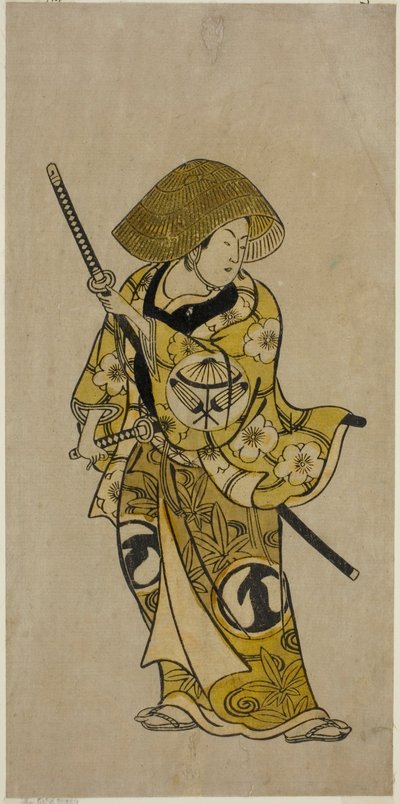 Herec Sawamura Kamesaburo jako Nagoya Kosanza ve hře „Keisei Fukubiki Nagoya“ hrál v divadle Nakamura v prvním měsíci roku 1731 od Okumura Toshinobu