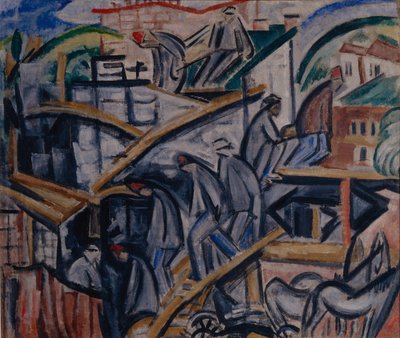 Stavba nového domu, 1913 od Olga Rozanova