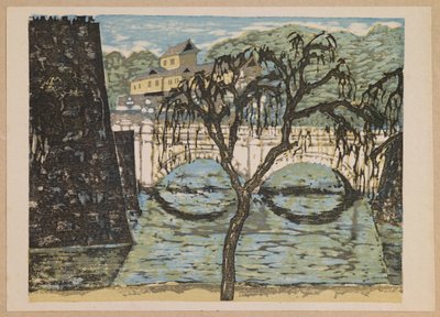 Nijūbashi, ze série „Recollections of Tokyo“ od Onchi Kôshirô
