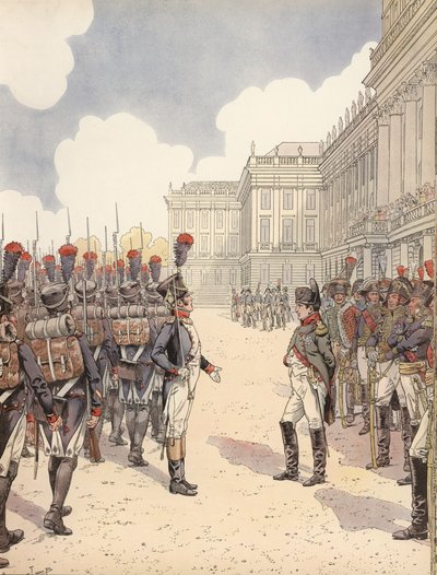 Napoleon oslovený nervózním poručíkem během přehlídky v Schönbrunnu od Onfray de Breville Job