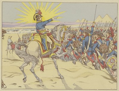 Napoleon inspiroval své vojáky v bitvě u pyramid, Egypt, 21. července 1798 od Onfray de Breville Job