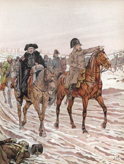 Napoleon, jedoucí po boku abbého Henriota, 1814 od Onfray de Breville Job