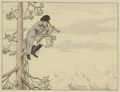 Napoleon sledoval bitvu u Aspern-Essling z vrcholu stromu na ostrově Lobau, 22. května 1809 od Onfray de Breville Job