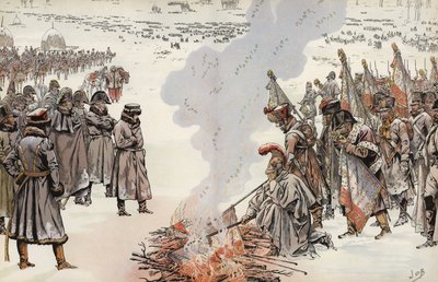 Napoleonova ruská kampaň, pálení standardů, 23. listopadu 1812. od Onfray de Breville Job