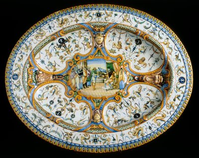 Podnos s groteskami z dílny Orazio Fontana konzervovaný v Museo Nazionale del Bargello ve Florencii od Orazio (workshop of) Fontana