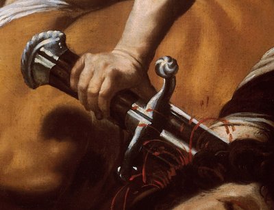 Detail Davidova meče od Davida a Goliáše od Orazio Borgianni