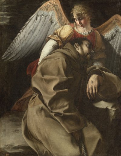 Svatý František podpíraný andělem, asi 1607 (olej na plátně) od Orazio Gentileschi