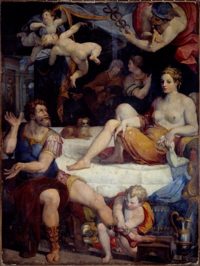 Trojská válka: „“ Merkur přikazuje Enee, aby opustil Didon““ Obraz Orazio Samachini (1532-1577) Slunce 16. století. 2,49 x 1,78 m od Orazio Samachini