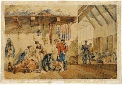 [Barrack] Hospital Scutari, scéna se zdravotními sestrami a vojáky Highland Regiment, 1854-56 od Orlando Norie