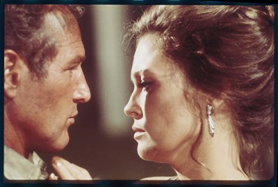 Paul Newman a Faye Dunaway na natáčení 