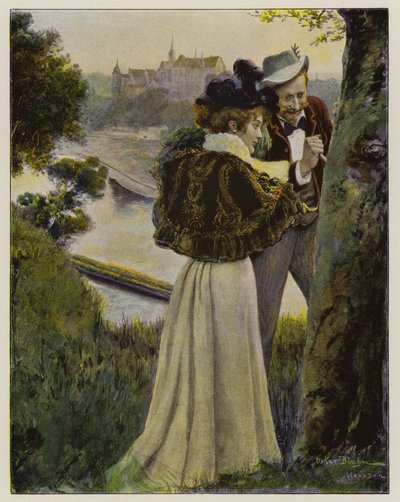 Pár vyřezával své iniciály do kůry stromu (barva litho) od Oscar Bluhm