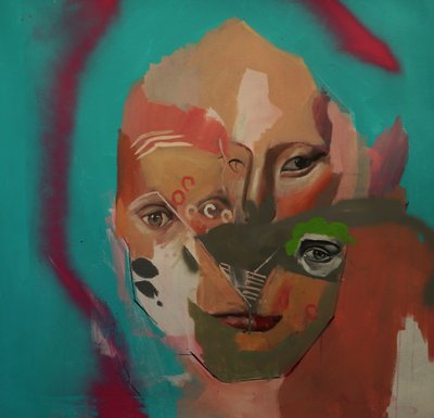 Neúspěšný pokus namalovat portrét, 2020-23 (akryl, olej a sprej na plátně) od Oscar Nin