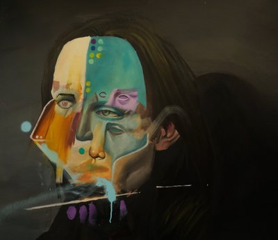 Portrét šeříkové noci, 2021-23 (olej a sprej na plátně) od Oscar Nin