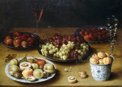 Zátiší s ovocem a sklenicemi, Osias Beert (1580-1624), olej na dřevě od Osias the Elder Beert