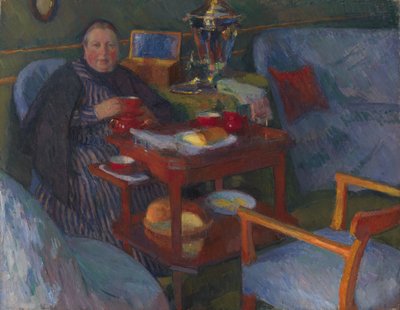 Žena pije čaj od Osip Emmanuilovich Braz