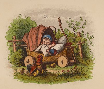 Dítě v kočárku (barevná litografie) od Oskar Pletsch