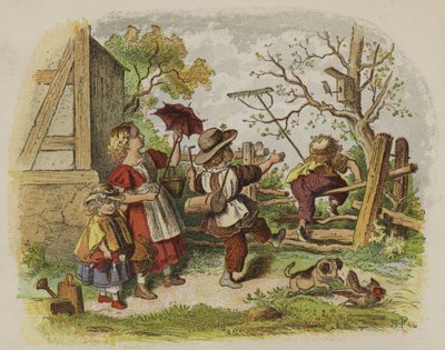 Skupina dětí hrajících si venku (barva litho) od Oskar Pletsch