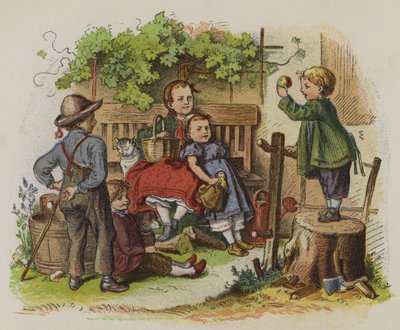 Skupina dětí hrajících si venku (barva litho) od Oskar Pletsch