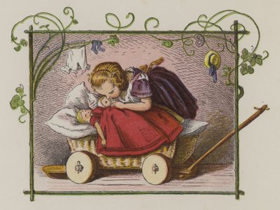 Holčička líbá své panenky na dobrou noc (barva litho) od Oskar Pletsch