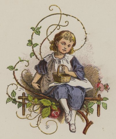 Holčička sedí a drží košík (barva litho) od Oskar Pletsch