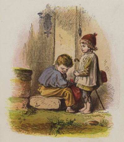 Dva chlapci na prahu domu (barva litho) od Oskar Pletsch