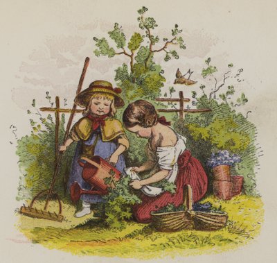 Dvě dívky zahradničí (barva litho) od Oskar Pletsch