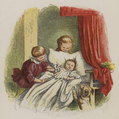 Chlapec a dívka sledují dítě (barva litho) od Oskar Pletsch