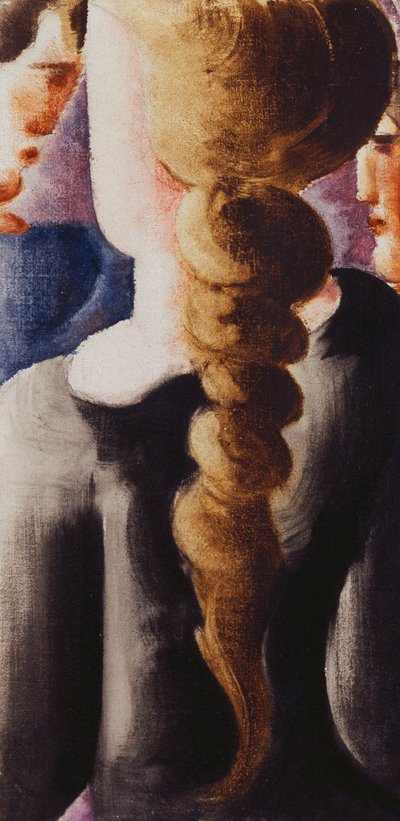 Tmavý pigtail zezadu, Malý obrázek I; Černovlasá dívka zezadu, malý obrázek I od Oskar Schlemmer