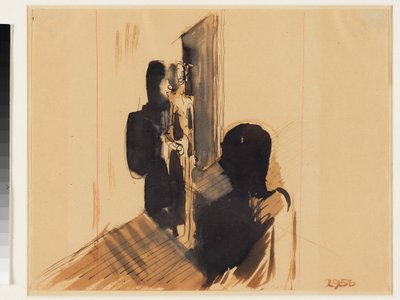 Gruppe im Innenraum od Oskar Schlemmer