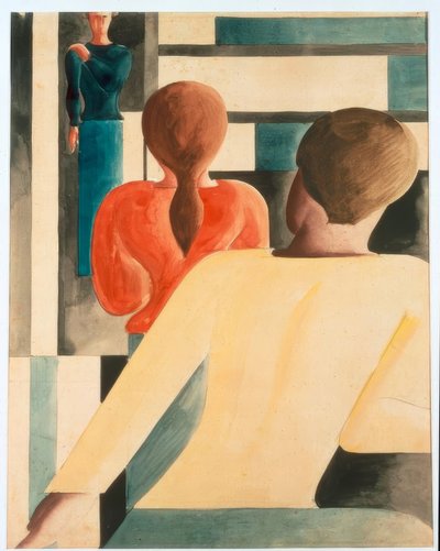 Interiér v modré, žluté a červené od Oskar Schlemmer