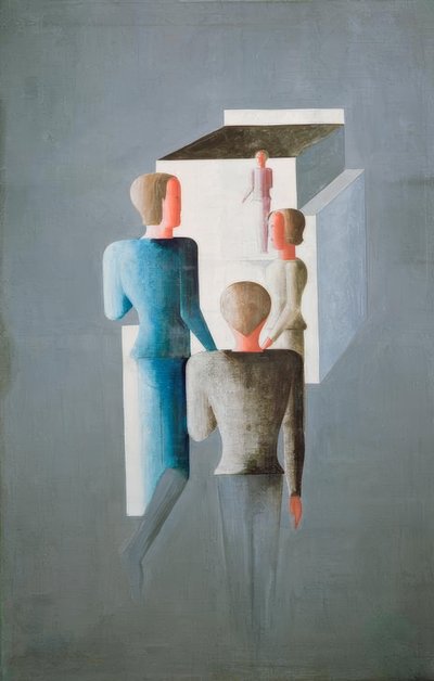Čtyři figurky a kostka od Oskar Schlemmer