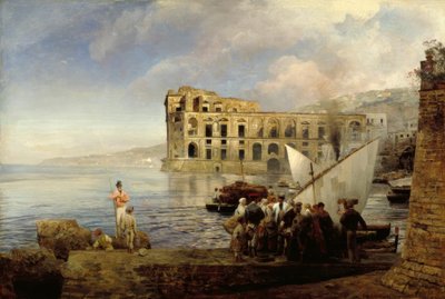 O.Achenbach, zátoka u Neapole s palácem královny Anny. od Oswald Achenbach