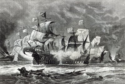 Vanguard, pod vedením sira Williama Wintera, angažující španělskou armádu, z „Hodiny volného času“, 1888 od Oswald Walters Brierly