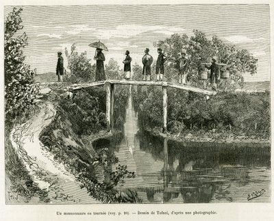 Na druhé straně misionář. Rytina od Tofaniho, pro ilustraci příběhu Trente mois au Tonkin, v roce 1884, od doktora Paula Hocquarda, v le tour du monde 1890, pod vedením Edouarda Chartona (1807-1890), Hachette, Paříž. od Oswaldo Tofani