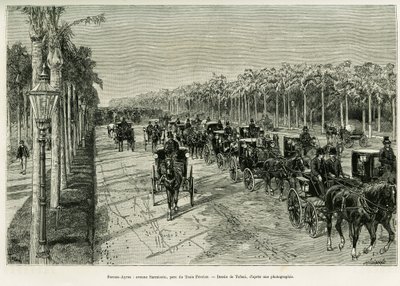 Buenos Aires, Sarmiento Avenue, Three February Park. Rytina od Tofaniho pro ilustraci příběhu Voyage a la Plata, v roce 1886, Emile Daireaux, in le tour du monde 1888, režie Edouard Charton (1807-1890), Hachette, Paříž. od Oswaldo Tofani