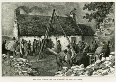 Scéna vystěhování. Rytina od Tofaniho k ilustraci příběhu Tři měsíce v Irsku, v roce 1889, Marie Anne de Bovet, in le tour du monde 1890, režie Edouard Charton (1807-1890), Hachette, Paříž. od Oswaldo Tofani