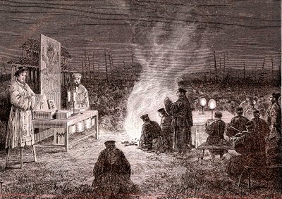 Pohřební obřad v Sou-Tcheou, Čína. 1874 (rytina) od Oswaldo Tofani