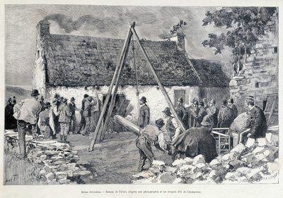 Muži běží dveřmi s pomocí břicha, aby vyhnali obyvatele z obydlí. Kresba Tofaniho ze skici O. de Champeaux (19. století). od Oswaldo Tofani