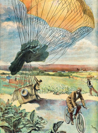 přistání balonu na otevřeném poli od Oswaldo Tofani
