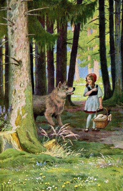 Červená Karkulka, asi 1900 (pohlednice) od Otto Kubel