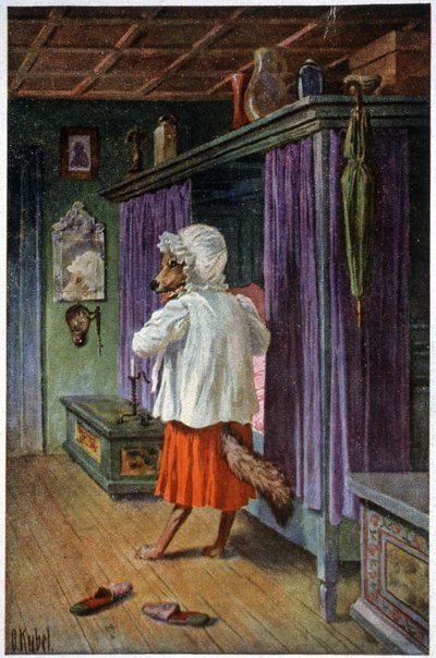 Vlk se maskuje v Grand Mother, c.1910 (pohlednice) od Otto Kubel