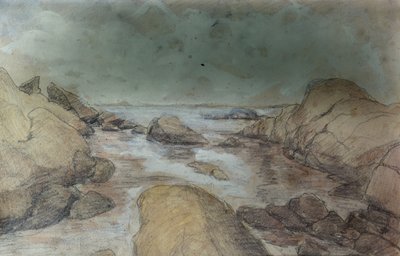 Náčrtky moře a krajiny (akvarel a tužka na papíře) od Otto Ludvig Sinding