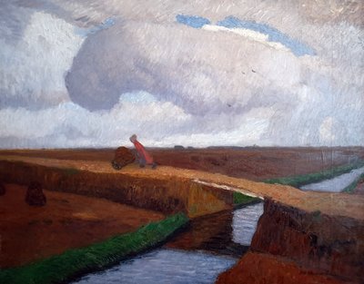 Podzimní krajina na pobřeží Severního moře s kanálem od Otto Modersohn