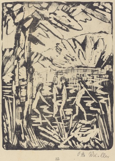 Pět dívek u lesního rybníka (Funf Madchen am Waldteich) od Otto Müller