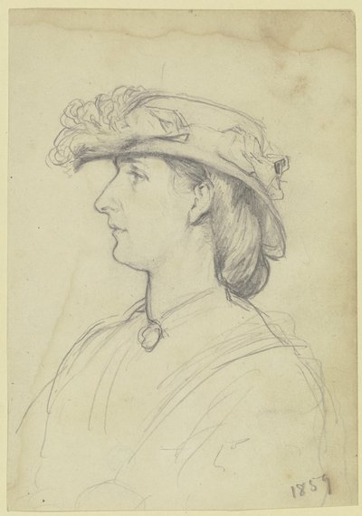 Portrét ženy s kloboukem, pohled z profilu doleva od Otto Scholderer
