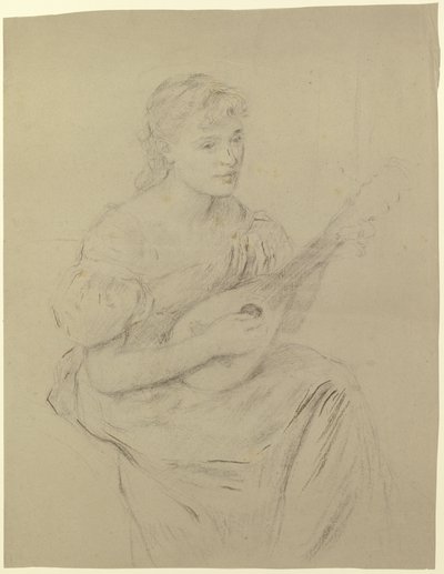 Mladá žena hrající na mandolínu („mandolinistka“) od Otto Scholderer